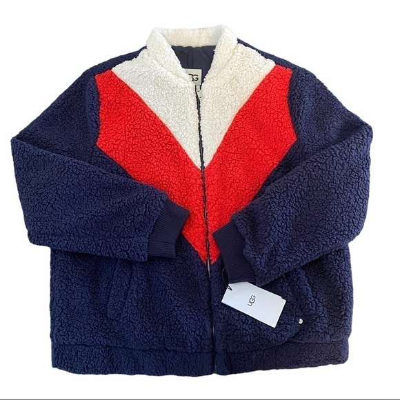 UGG Zip Up Chevron Sherpa Jacket Size XL NEW - Picture 2 of 7